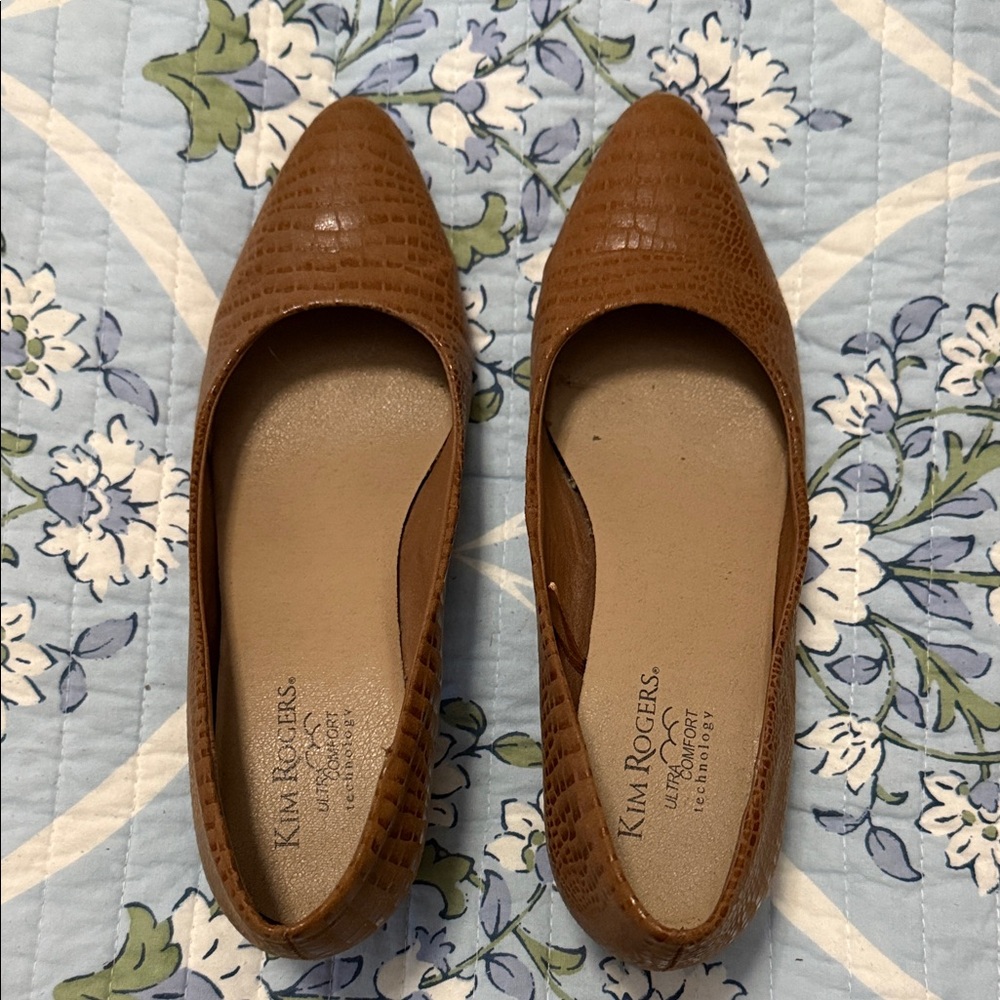 Kim Rogers Croc-Embossed Tan Flats